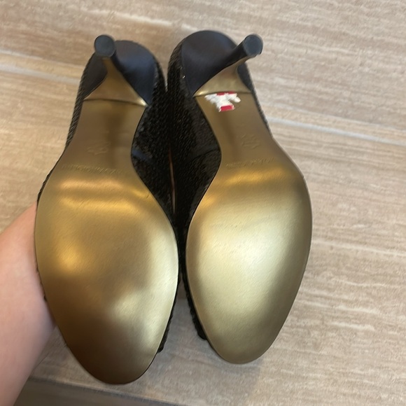 ENZO ANGIOLINI UEC Women’s Size 9.5 Black peep toe stiletto heel pumps sequins - Picture 10 of 12